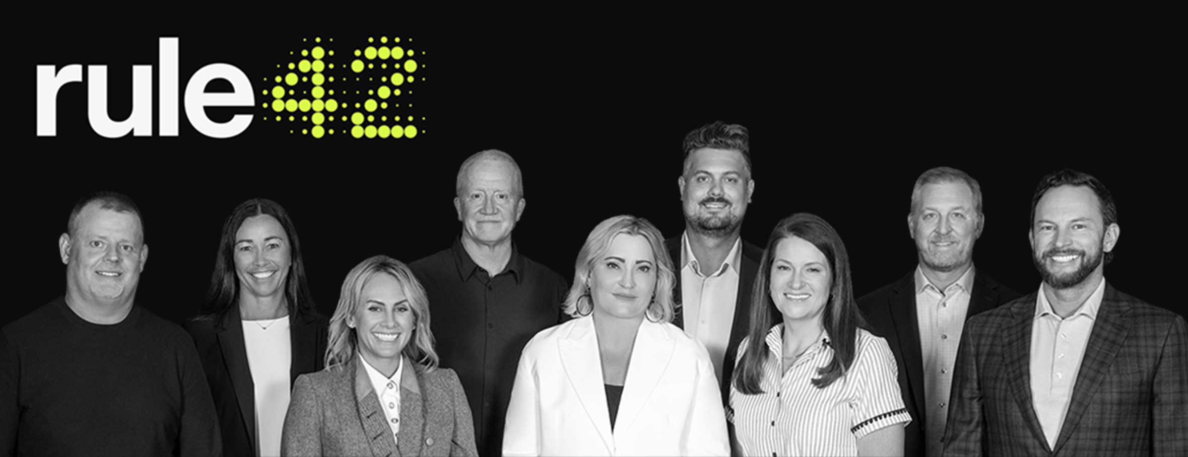 image shows a lineup of executives from rule42