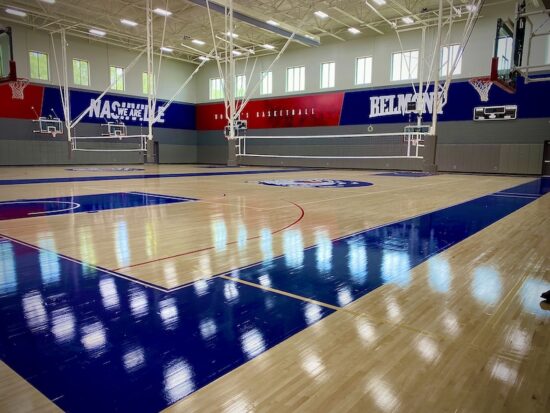 image shows an empty high school gym