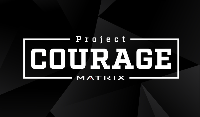 image shows a logo that says project courage in white on a black background