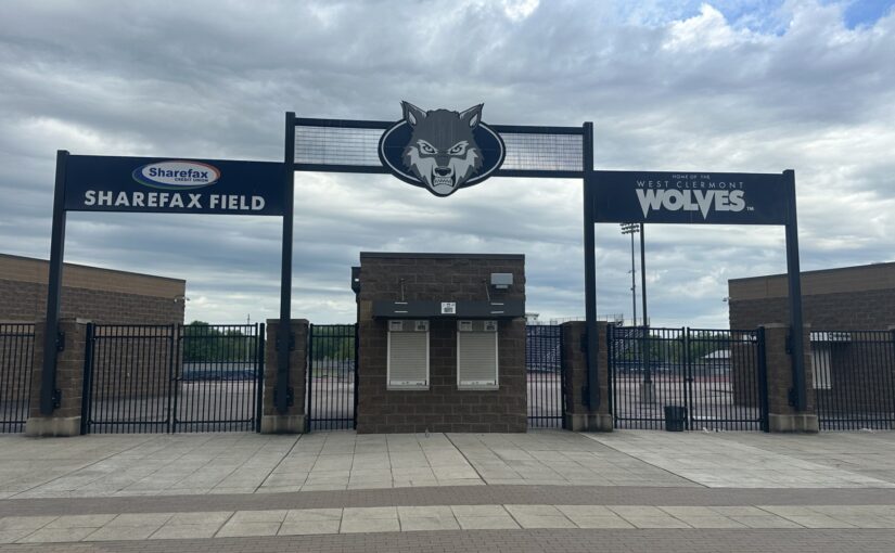 image shows the entrance to the west clermont high school football stadium
