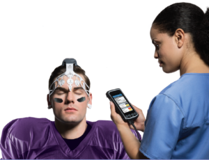 Athletic trainer assesses student-athlete with BrainScope